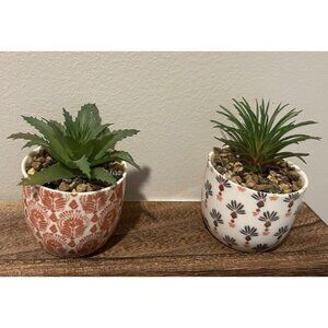 New 2 Pack Artificial Plants Small Cute Succulents in Ceramic Planters Fake